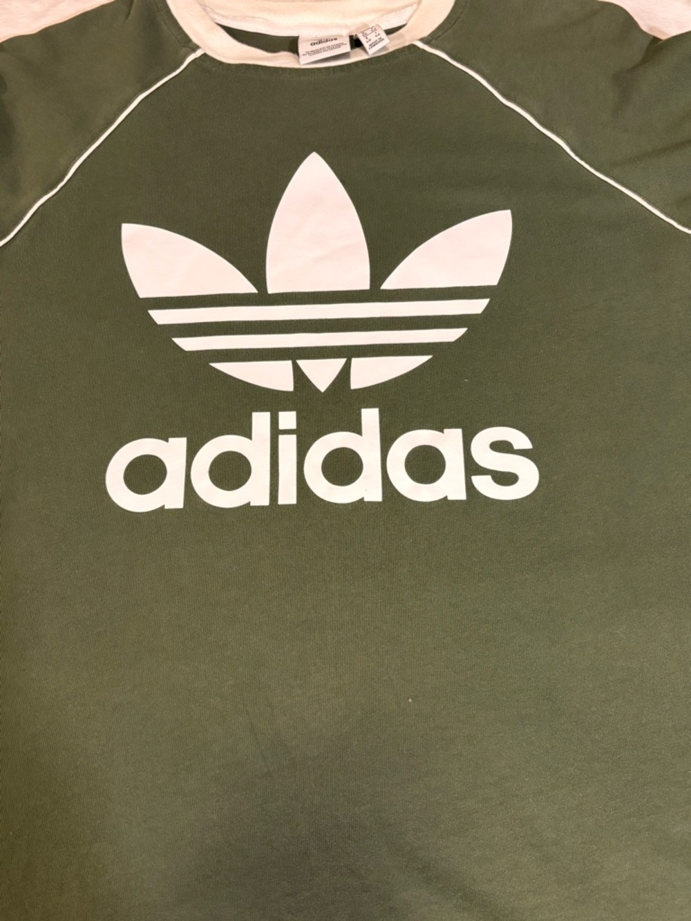 Adidas Originals Olive Green Trefoil Long Sleeve Ringer Tee Size M - Picture 4 of 8